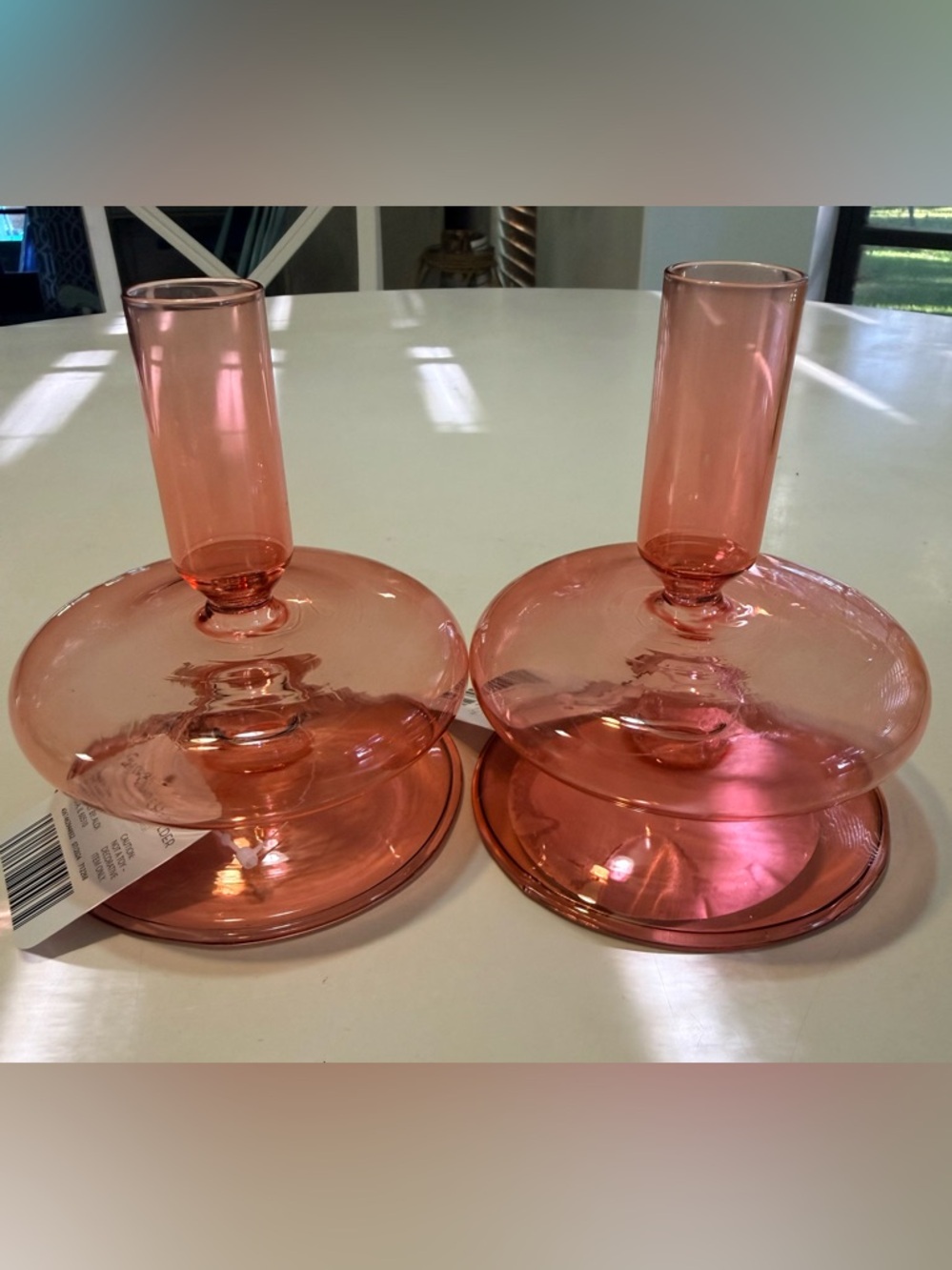 NWT. Glass tapered candle holders. PINK  (2)